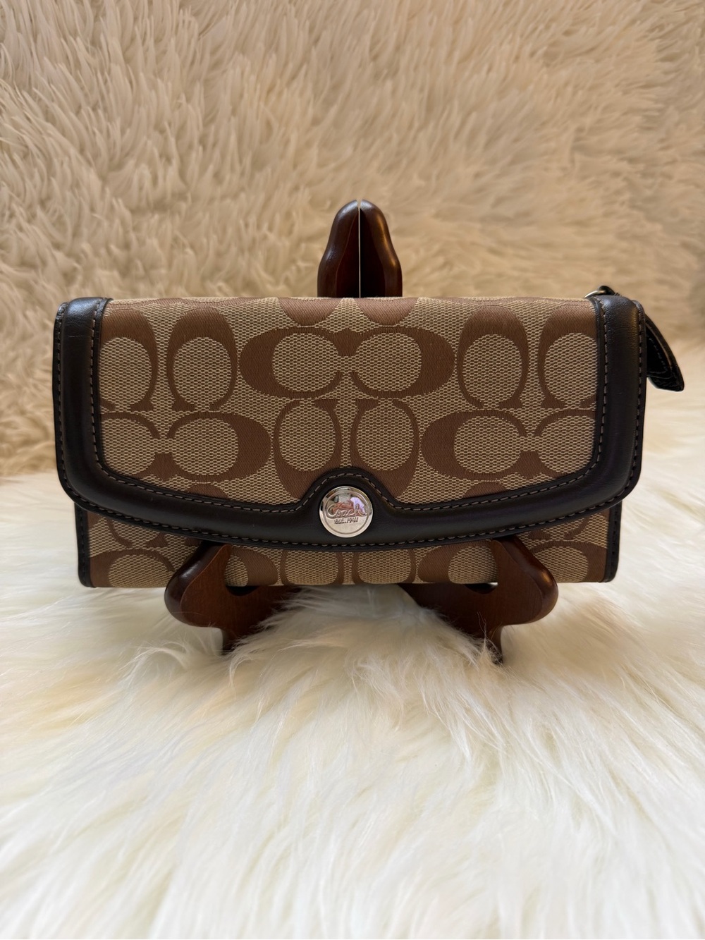 Coach Y2K Signature Legacy Brown Beige Canvas Trifold Wallet